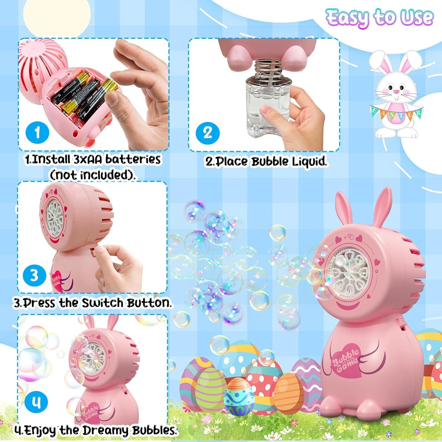 Bunny Bubble Machine 8000 Bubbles Pink Easter Toy