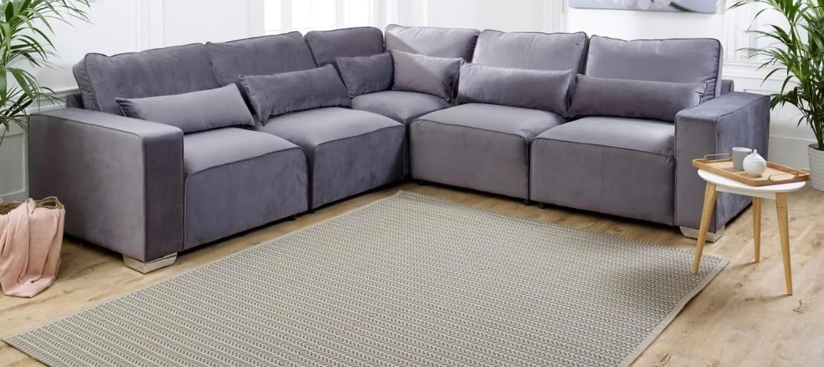 Modular Large Corner Sofa 5 Seater | Steel Plush Fabric | Easy Assembly