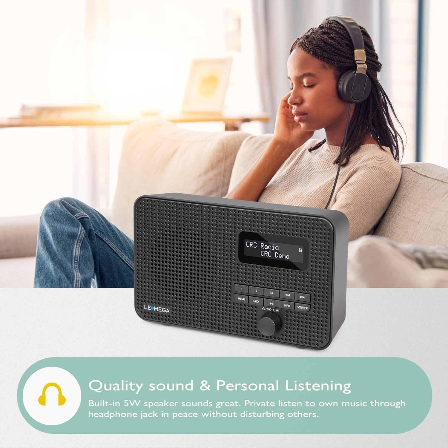 Portable DAB+ FM Radio Bluetooth 5.3 Dual Alarm 40 Presets