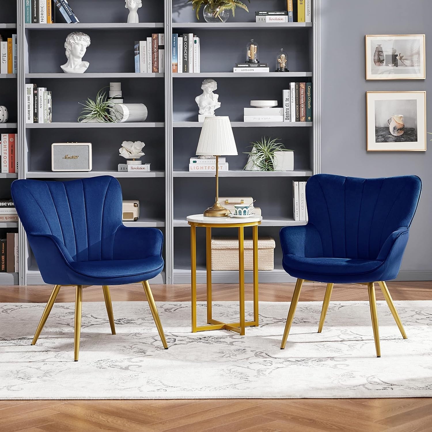 Dark Blue Velvet Tub Chair Set of 2 – Plush Barrel Accent Seats