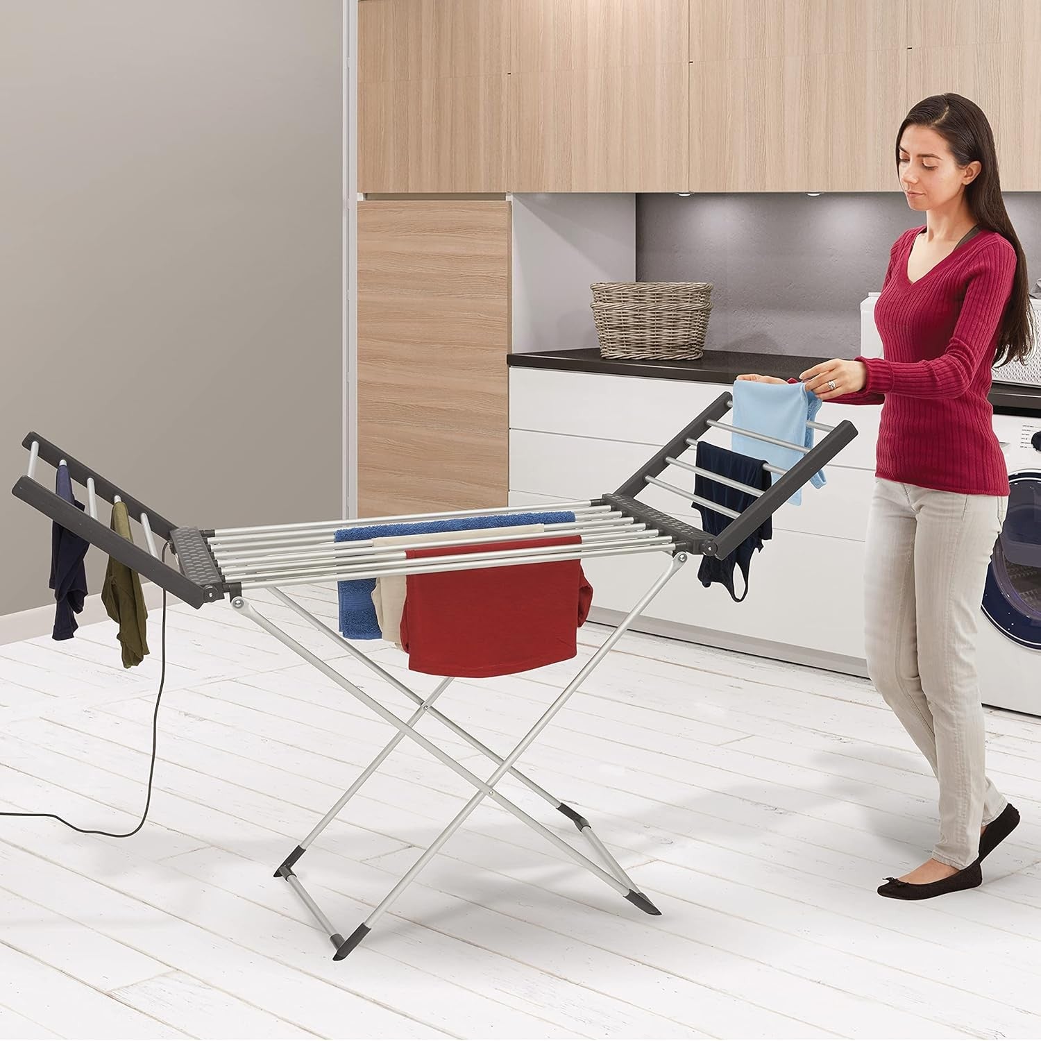 Electric Heated Clothes Airer Folding Dryer 18 Bars With Heated Wings Indoor
