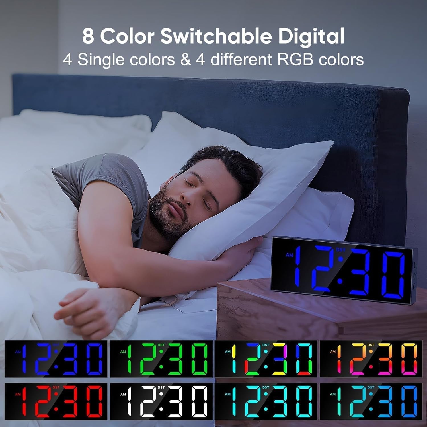 Large Digital Wall Clock LED Display 12/24H Big Numbers Night Light Remote
