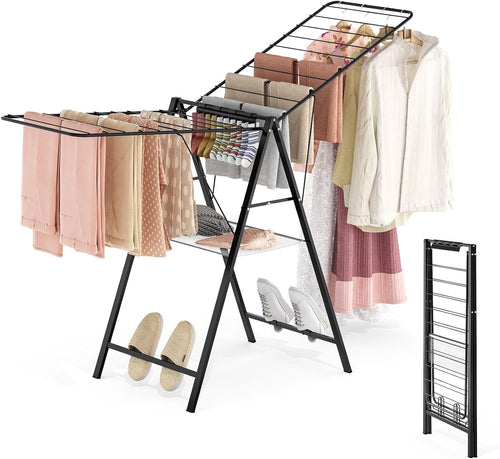 Large Foldable Clothes Drying Rack Adjustable Height Indoor Outdoor