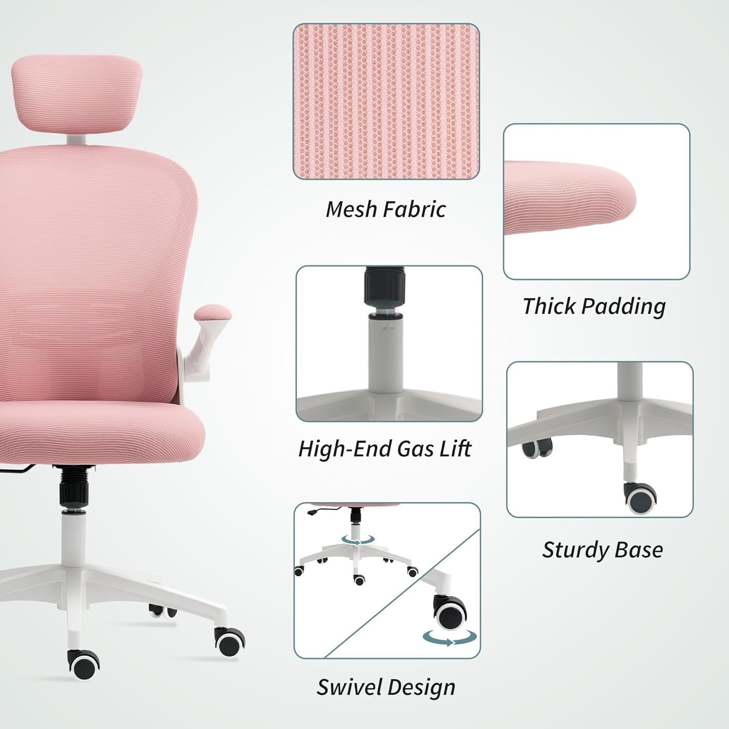 Ergonomic Mesh Office Chair Pink Adjustable Lumbar Headrest Swivel Desk Seat 120