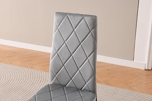Round Glass Dining Table Set with 2 Grey Velvet Chairs for Small Spaces