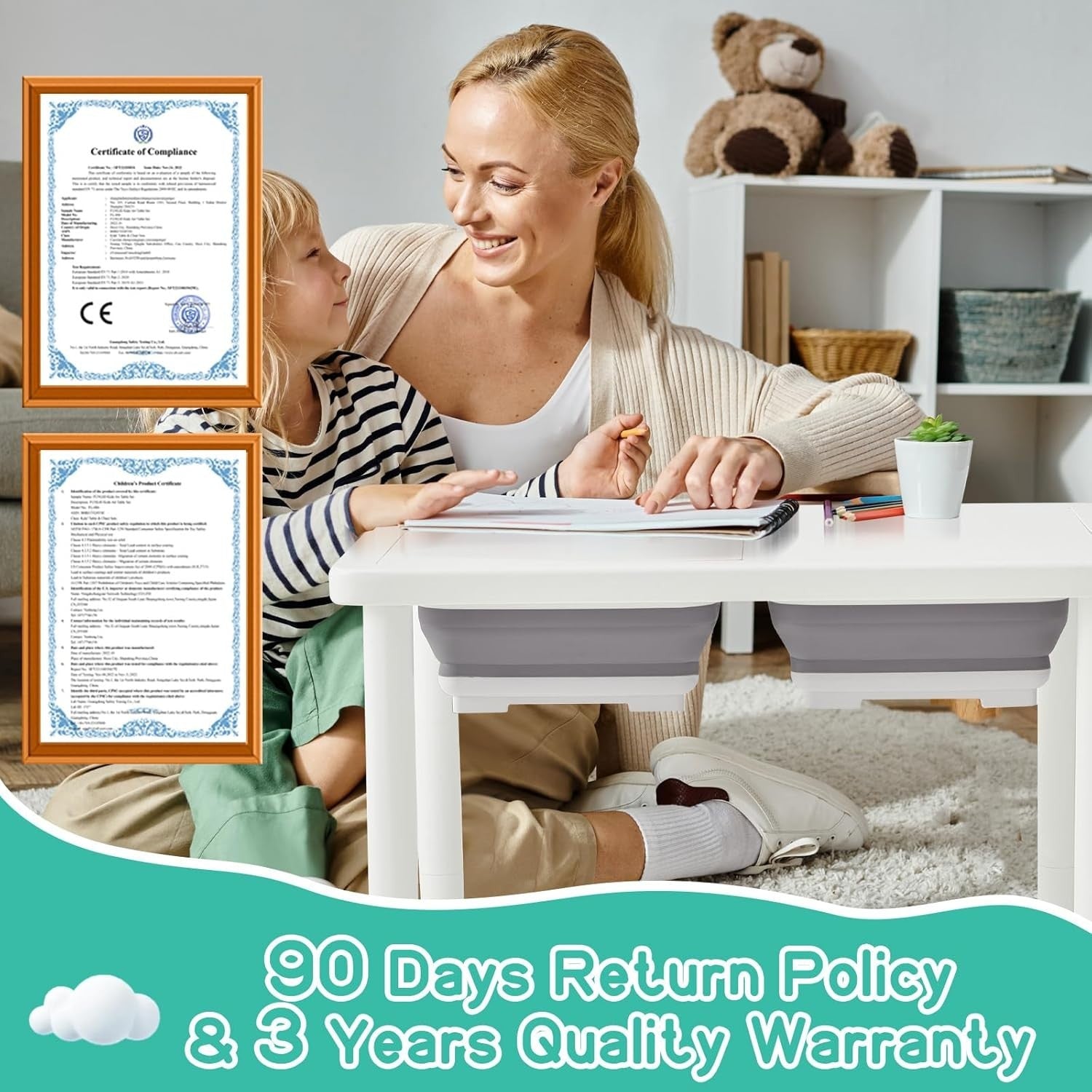 Adjustable Kids Sensory Table with 2 Bins, Sand & Water Play, White Pine Wood