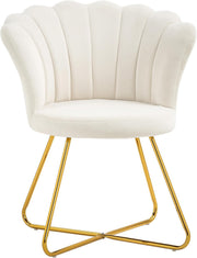 Cream Velvet Tufted Armchair Lotus Backrest Tub Chair Gold Legs