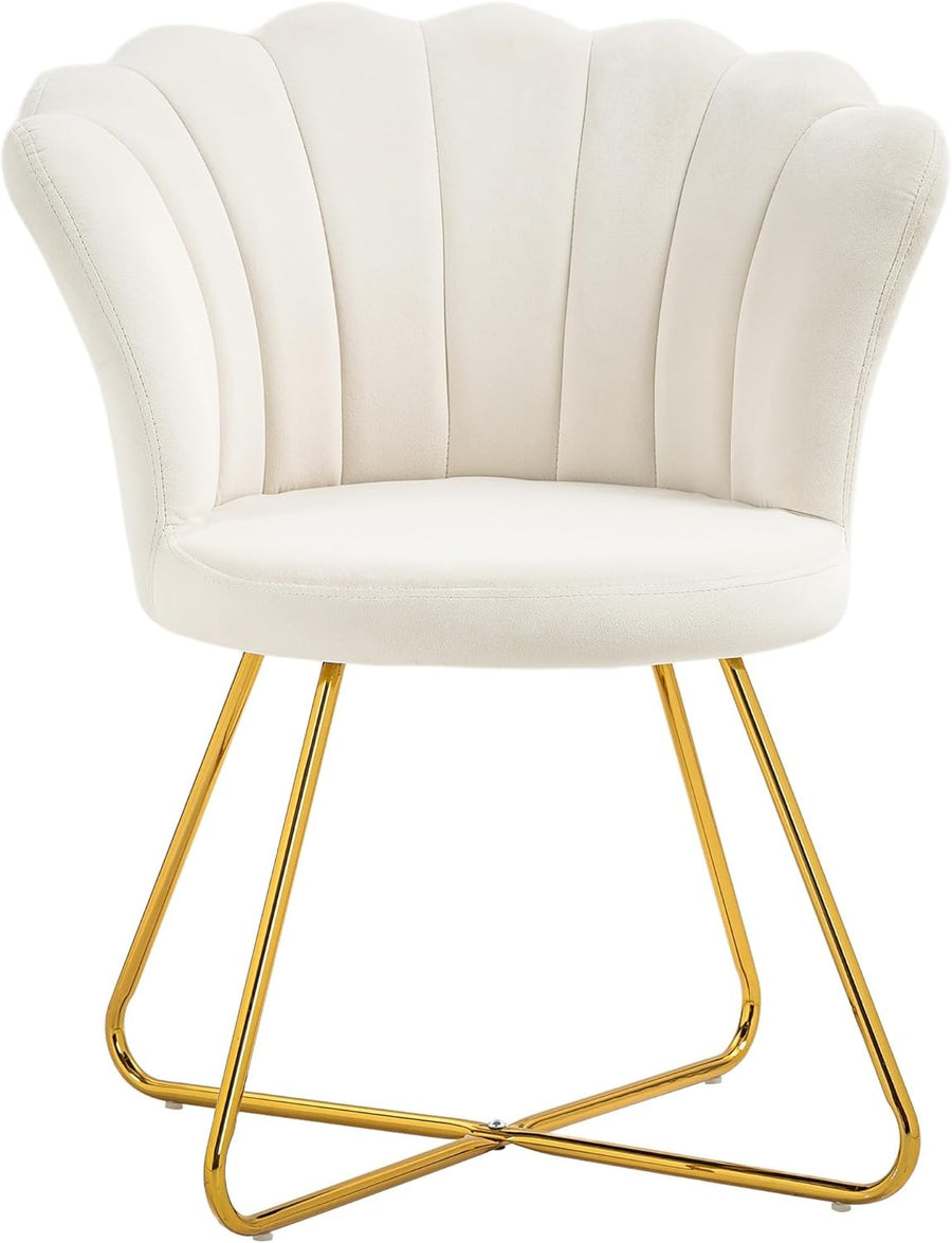 Cream Velvet Tufted Armchair Lotus Backrest Tub Chair Gold Legs