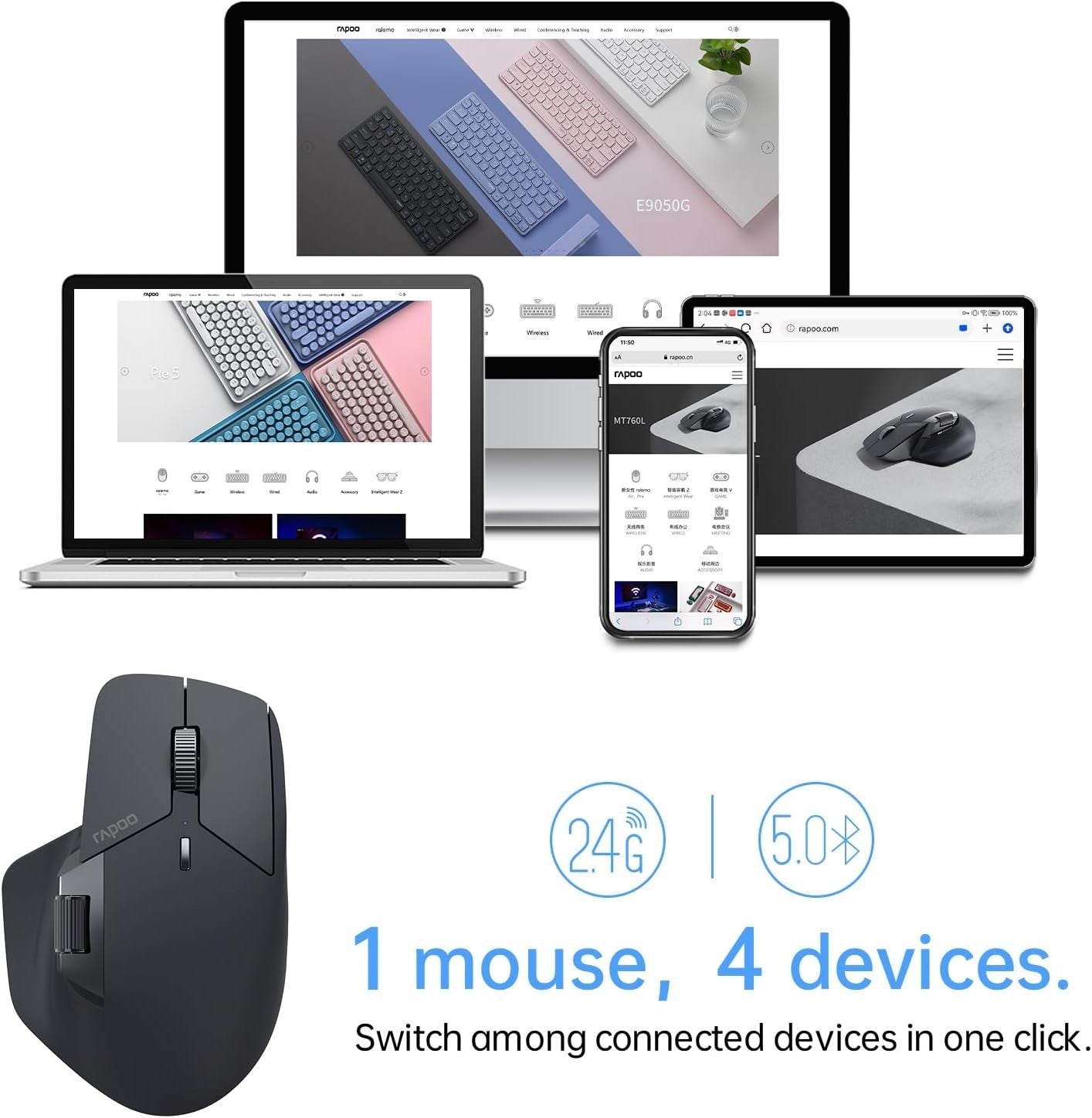 Wireless Ergonomic Mouse Multi-Device 4K DPI 11 Buttons Bluetooth