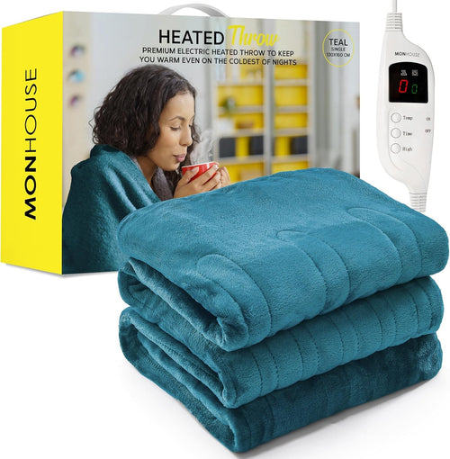 Electric Heated Throw Blanket 130x160cm 9 Heat Levels Timer Washable Teal