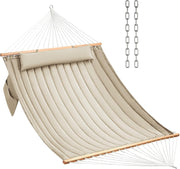 2 Person Quilted Fabric Hammock w/ Spreader Bars & Pillow 450lb Outdoor Patio