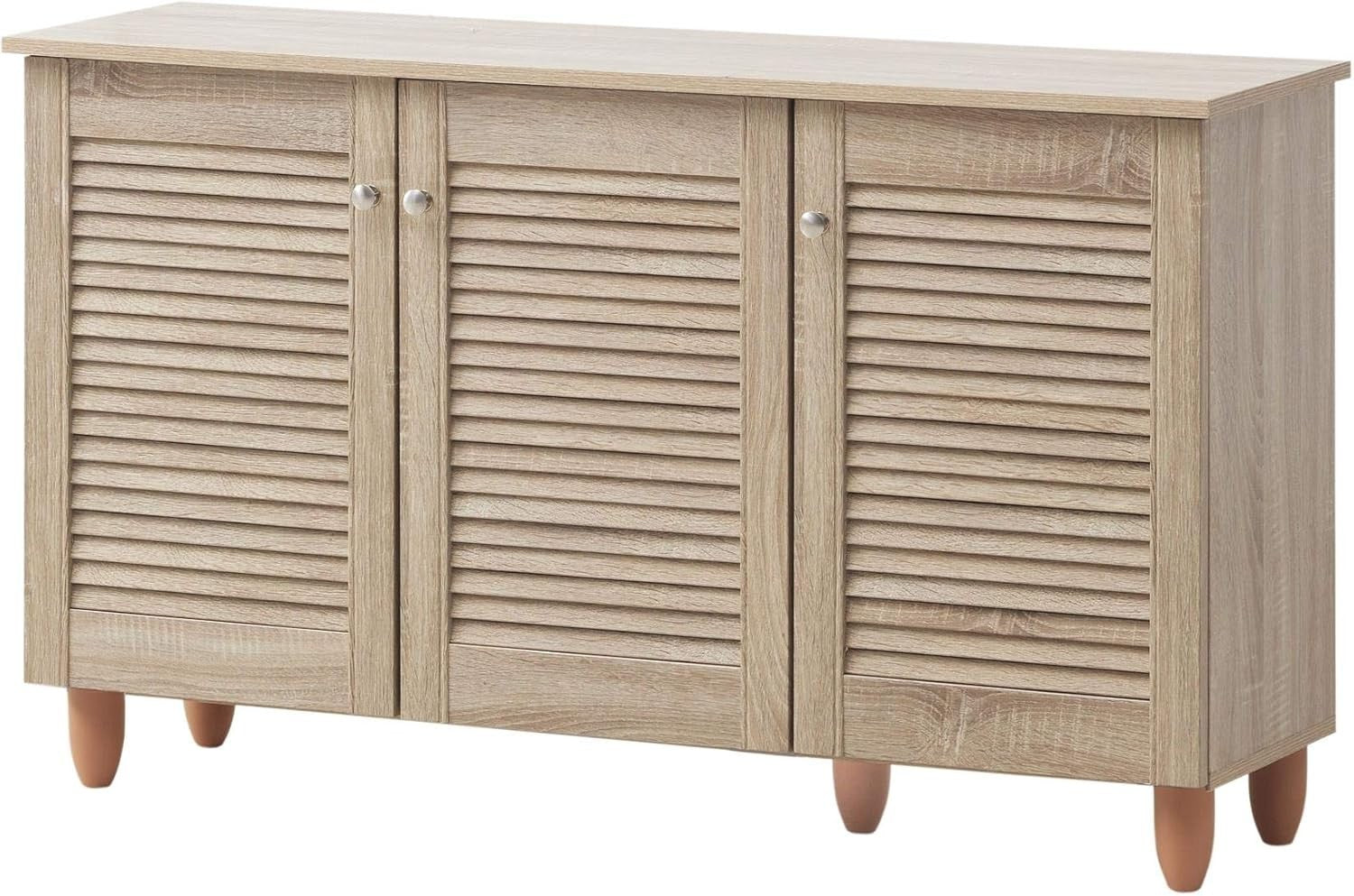 Modern 3 Door Shoe Storage Cabinet Organizer Stand Rack Oak 15 Pairs