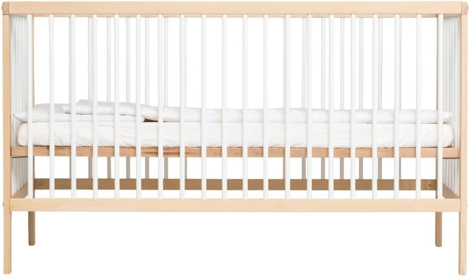 Space Saving Baby Wooden Cot Bed Adjustable Height Toddler Bed White Beech