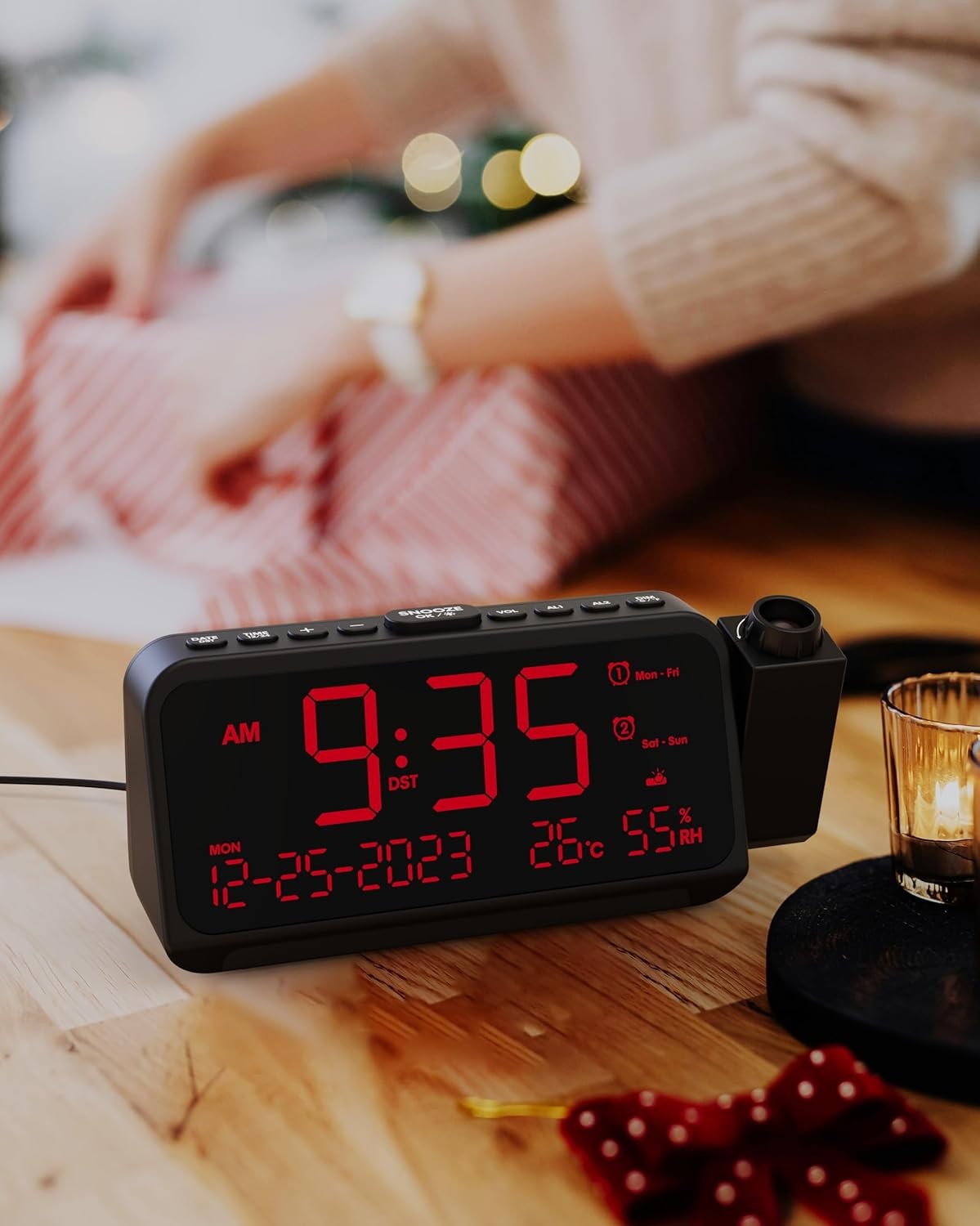 Projection Alarm Clock Ceiling Large Display Dual Alarm Temp Humidity Loud