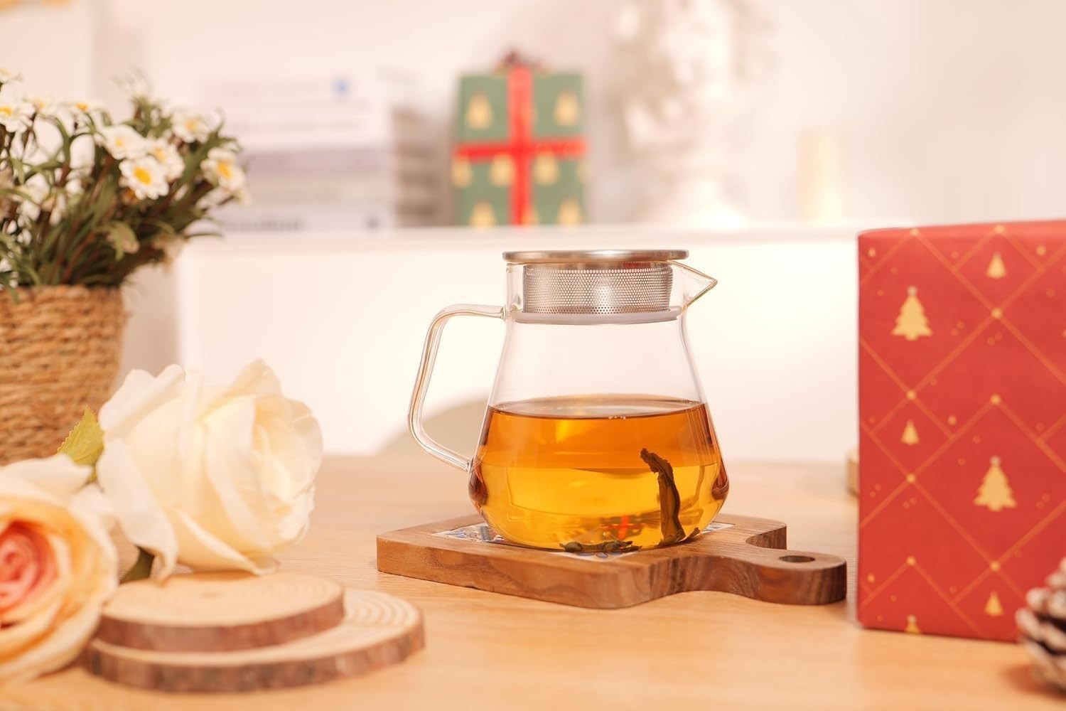 Glass Teapot 600ml Stovetop Safe Tea Pot w/ Stainless Steel Filter Lid