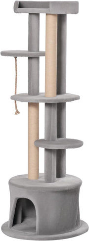 Grey Cat Tree Tower with Condo Scratching Posts Tall Multi Level Play Perches