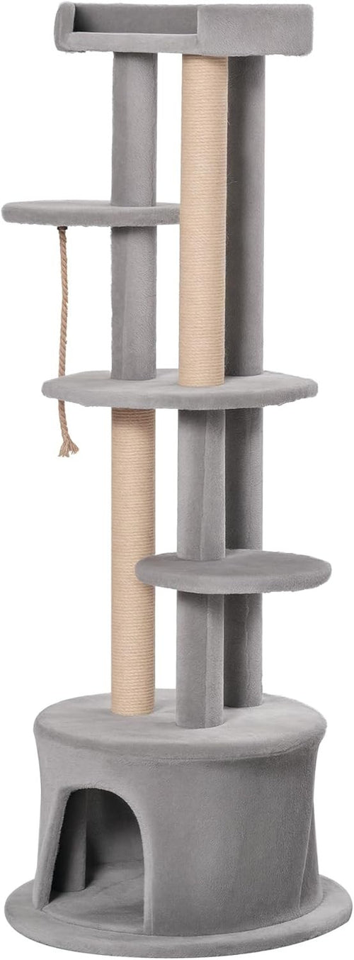 Grey Cat Tree Tower with Condo Scratching Posts Tall Multi Level Play Perches