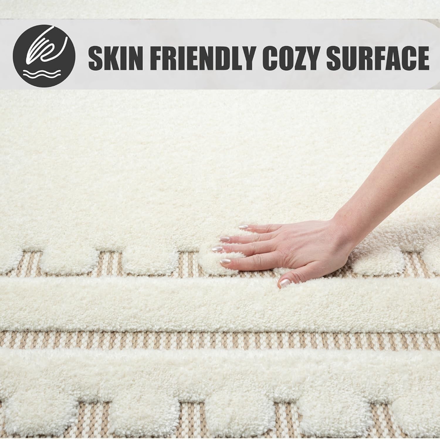 Cream Hallway Rug 120x170cm Washable Non Slip Soft Indoor Area Carpet