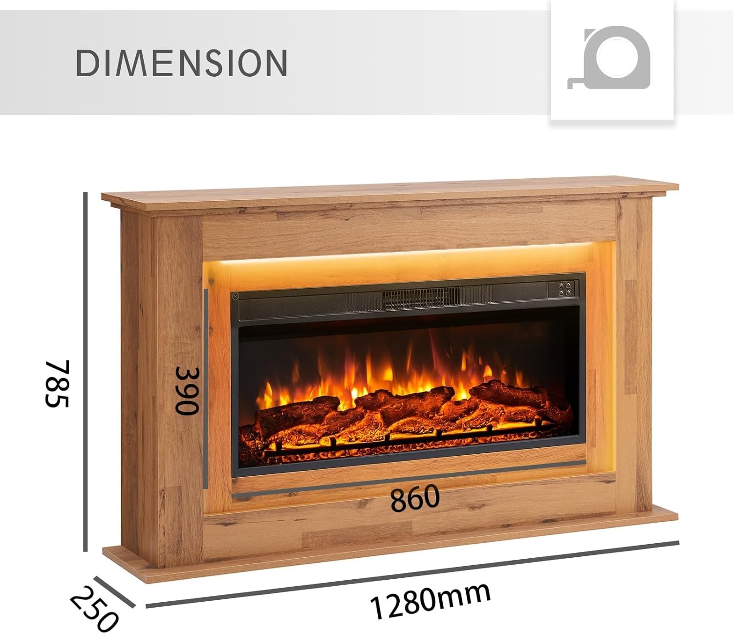50" Electric Fireplace Heater Freestanding 2000W Realistic Flame LED