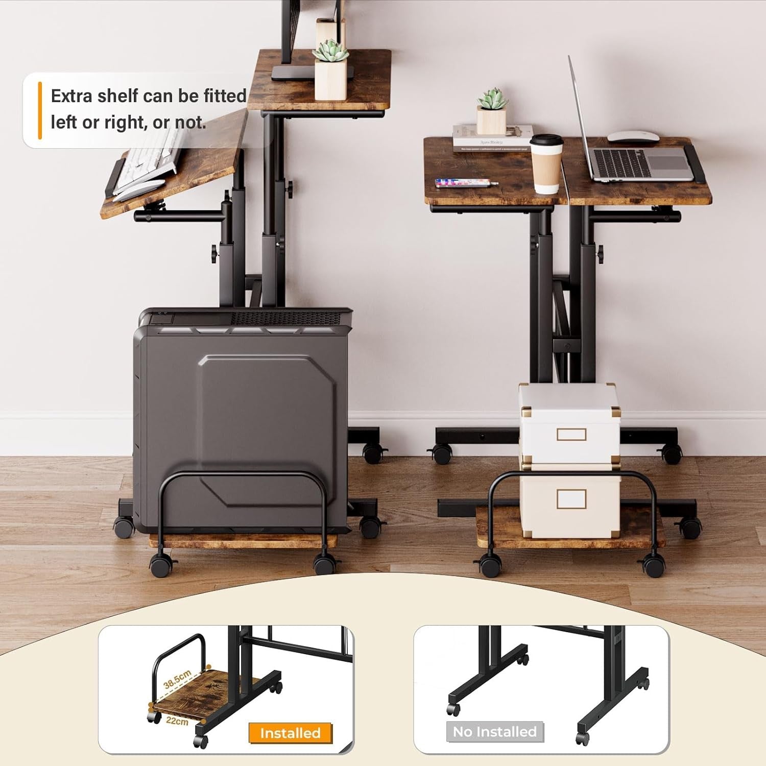 Adjustable Standing Desk with Wheels Sit Stand Laptop Table 60x60cm