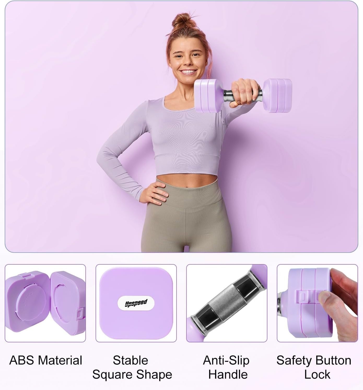 40LB Adjustable Dumbbells Pair 4-in-1 Anti-Roll Purple Home Gym Weights