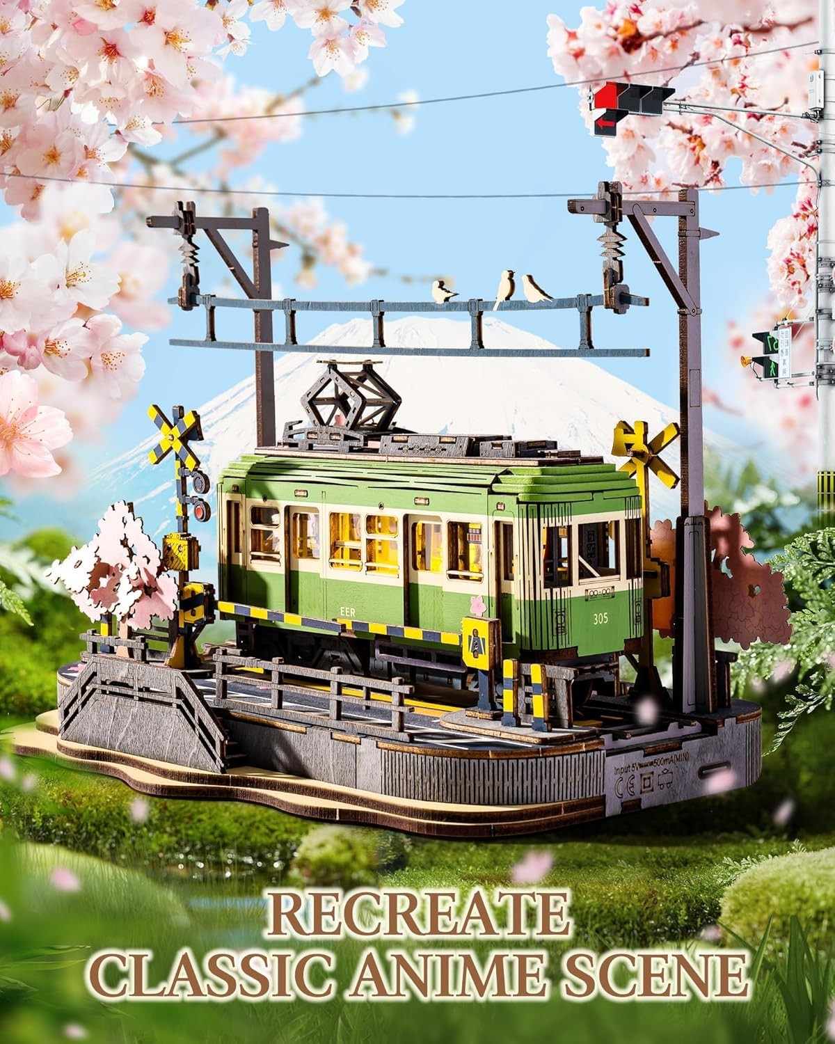 LED Sakura Tram 3D Wooden Puzzle Model Kit DIY Home Decor Gift