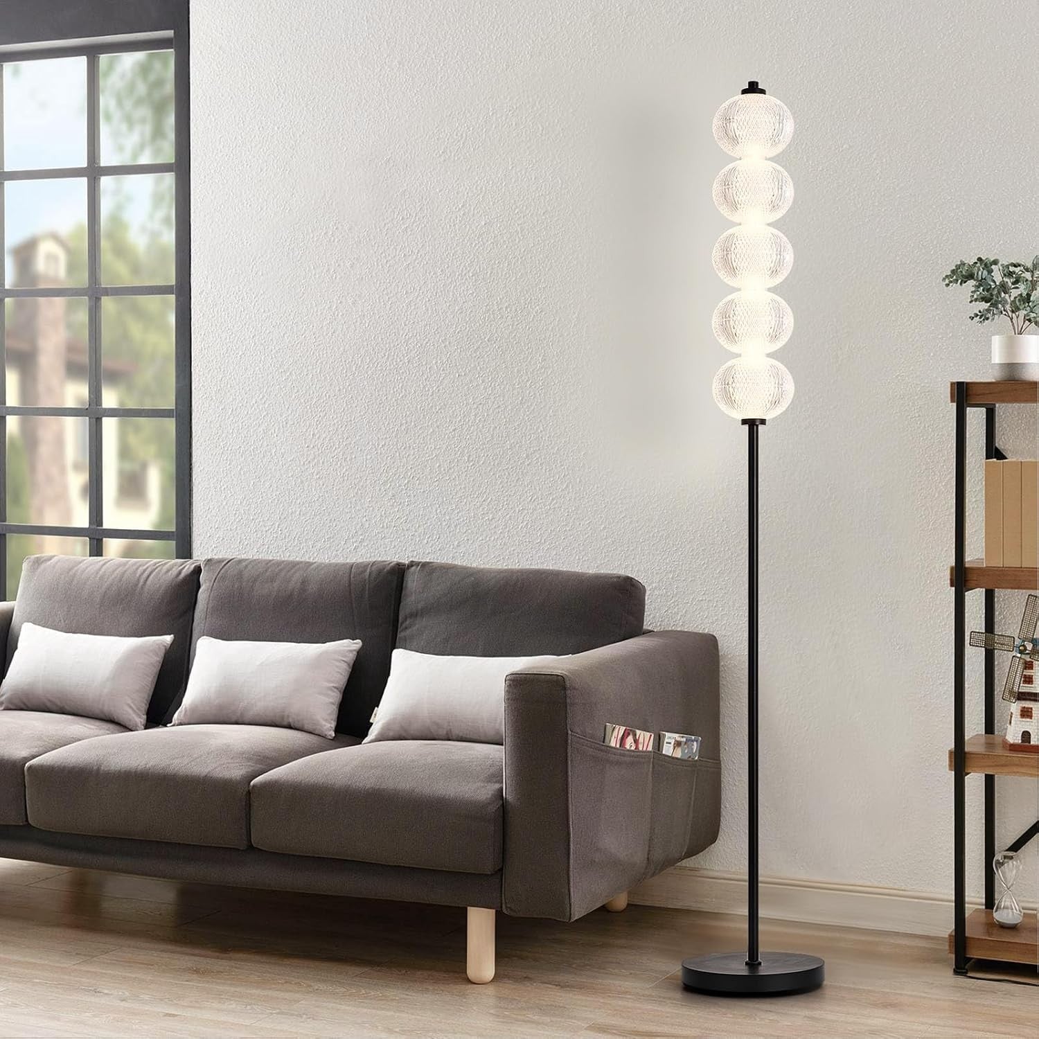 LED Floor Lamp Black 20W 2400LM Dimmable 3 Colour Modern Standing Light