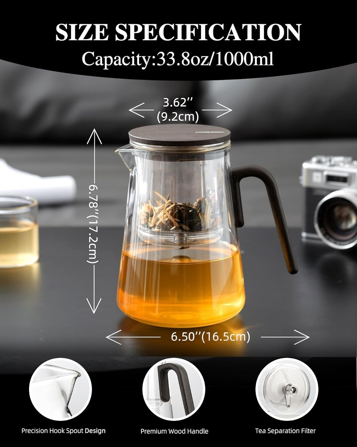 1000ml Magnetic Glass Teapot with Infuser Loose Leaf Tea Pot Gift Box
