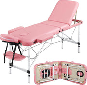 60cm 3-Section Portable Massage Table | Foldable Pink Lash Beauty Bed Aluminium