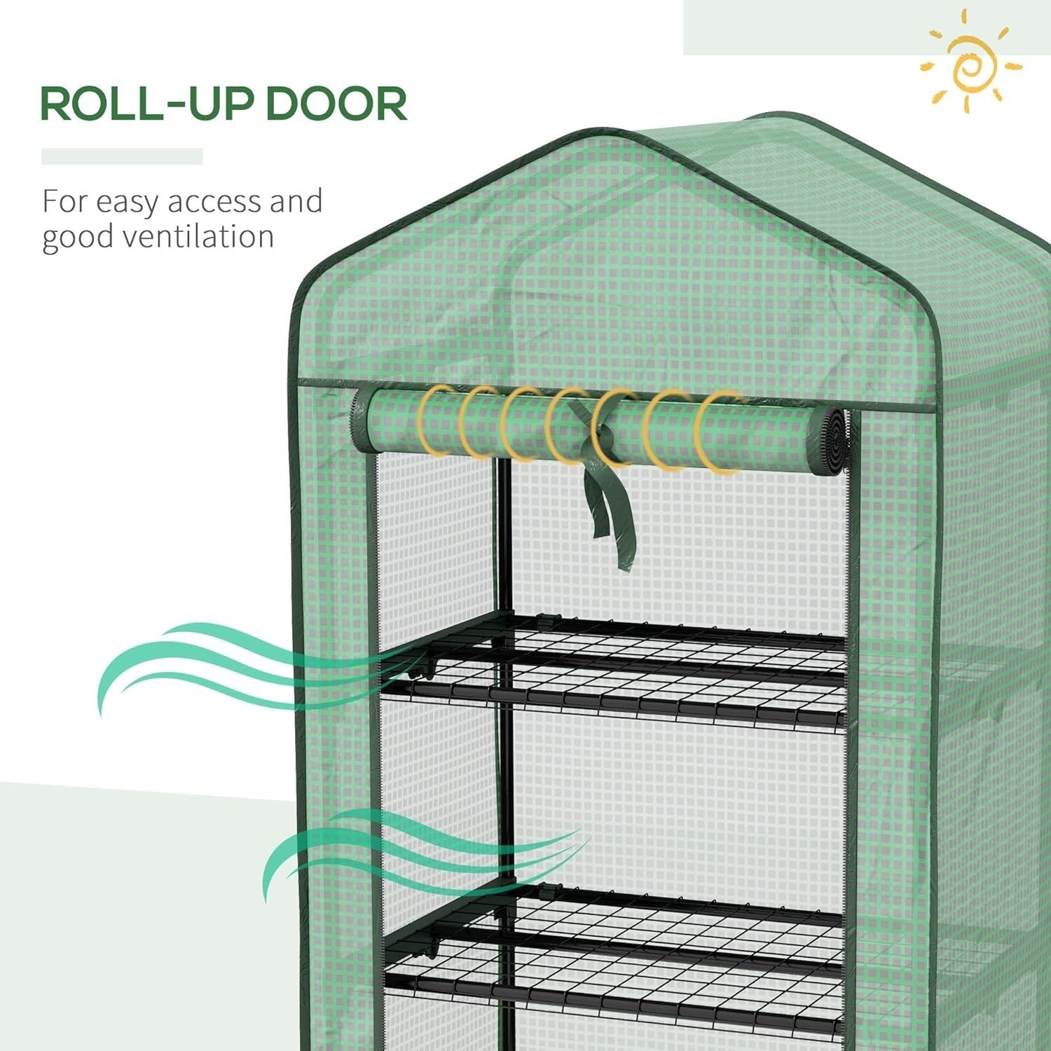 3 Tier Mini Greenhouse with Wheels Reinforced PE Cover Roll-Up Door