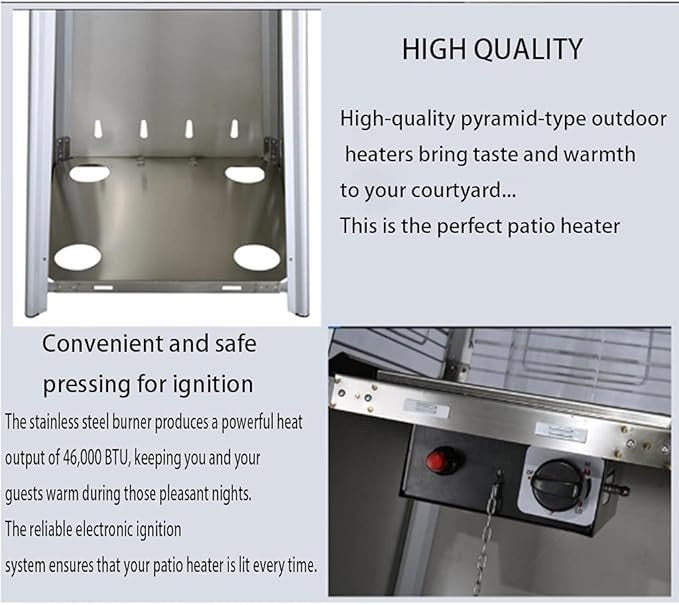 Outdoor Patio Heater 48000 BTU Pyramid Gas Heater Stainless Steel 224cm Safe