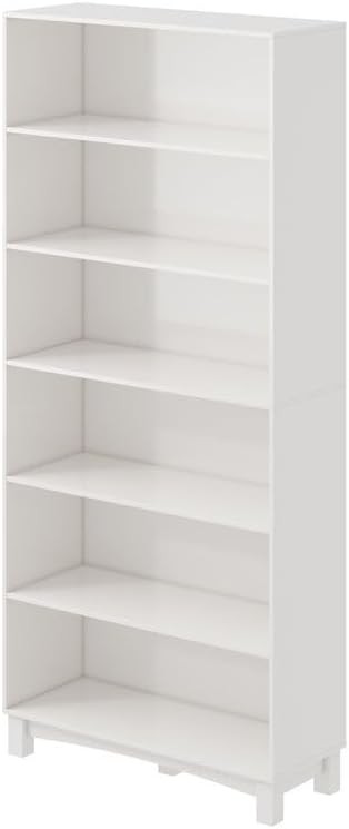 Modern 6-Tier Tall Wooden Bookcase Storage Unit – White Shelf Organiser