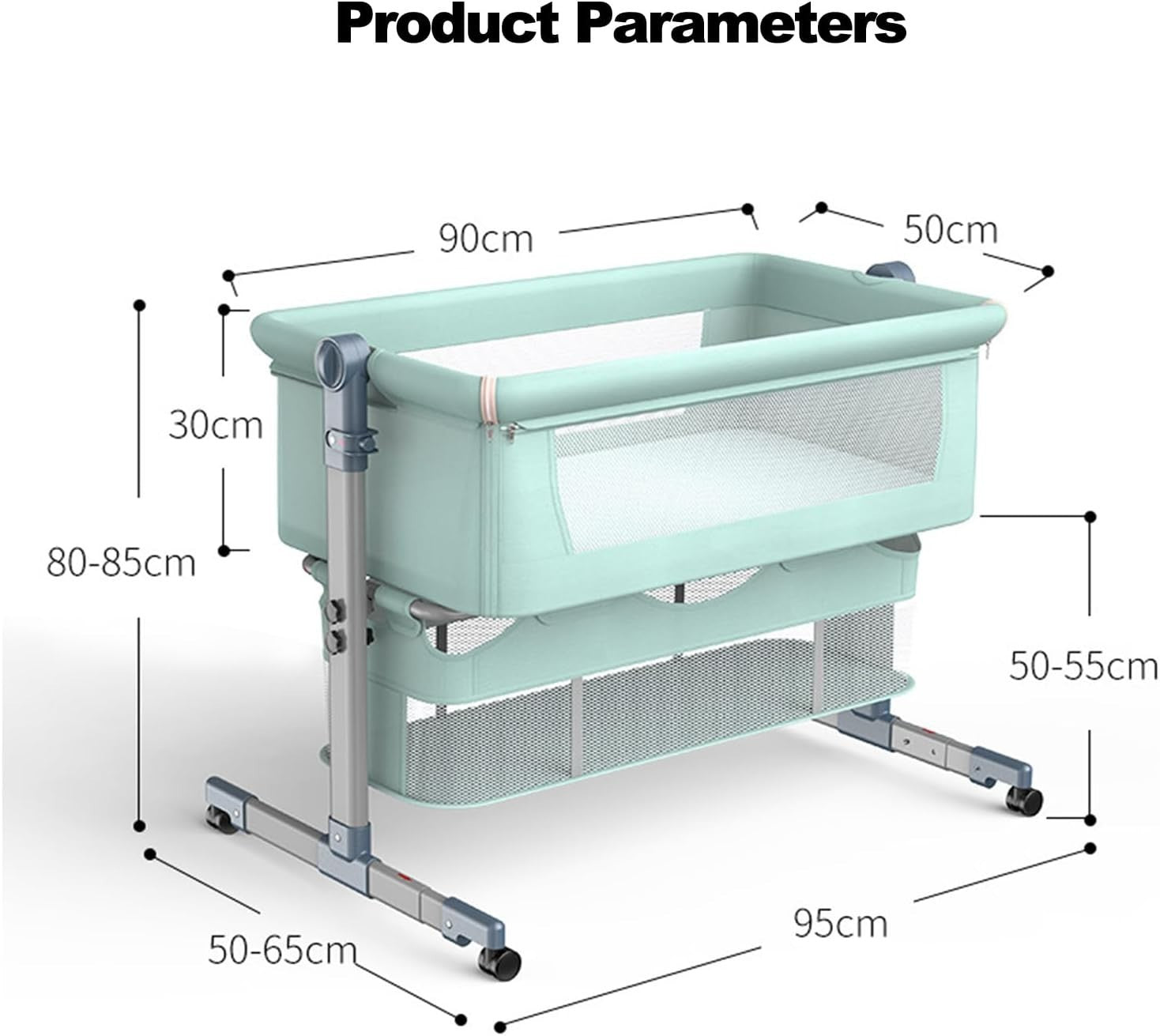 3in1 Baby Bedside Crib Foldable Travel Bassinet with Mattress & Storage Brown