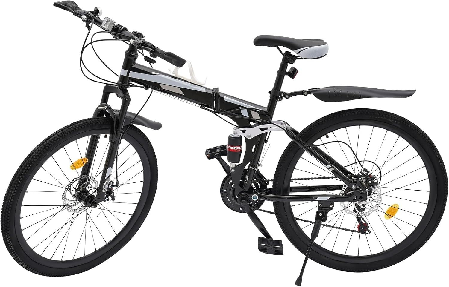 26" Folding Mountain Bike 21-Speed Dual Disc Brakes Full Suspension MTB