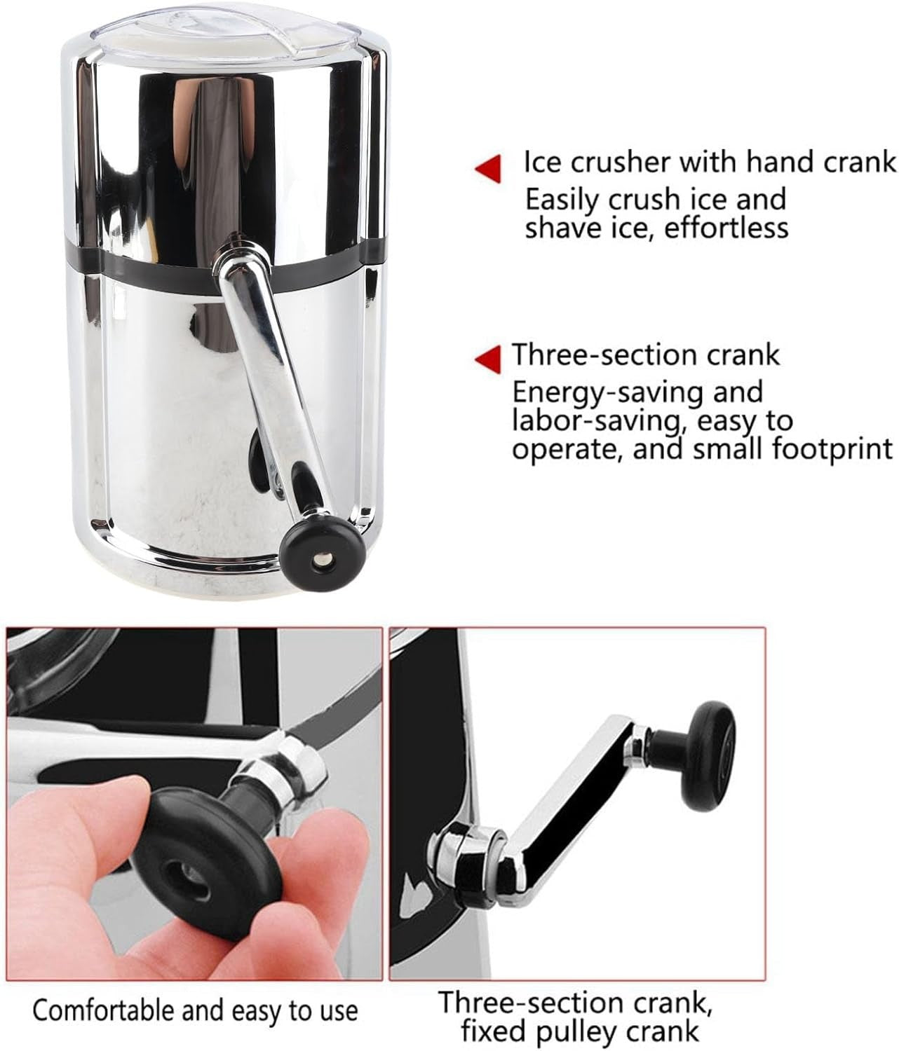Manual Ice Crusher Stainless Steel Snow Cone Slush Maker Portable Hand Crank