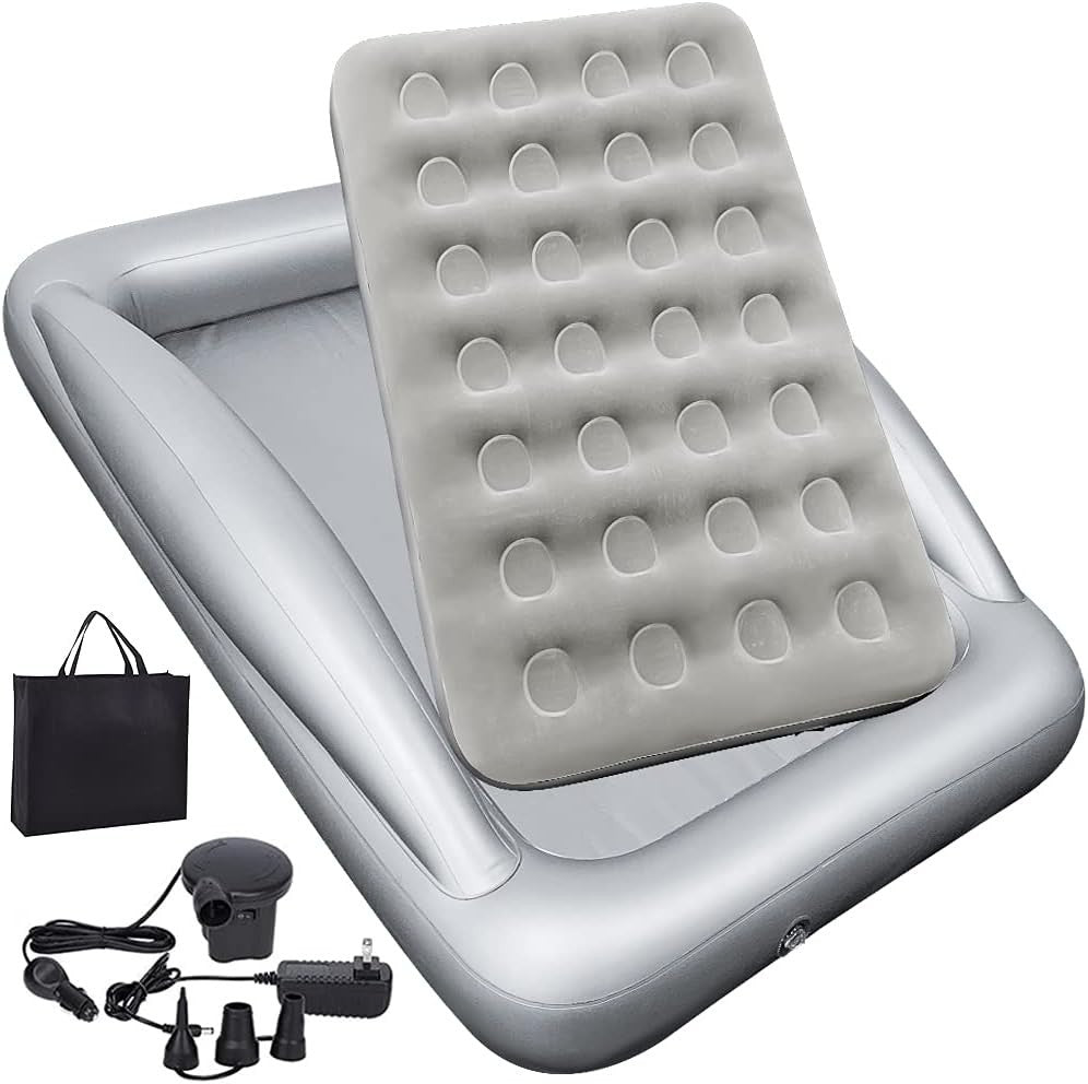 Portable Toddler Air Mattress Bed with Safety Rails & Electric Pump