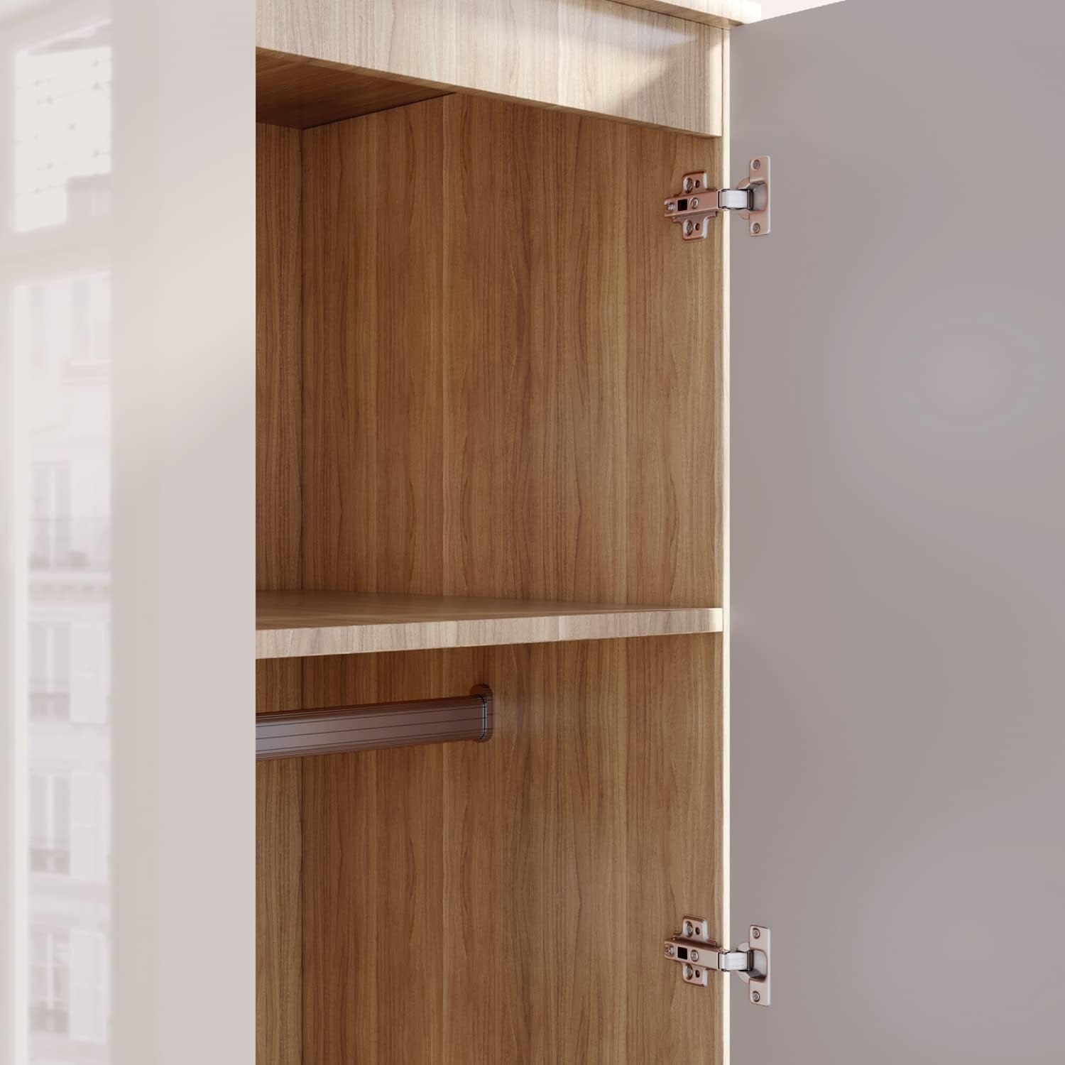 High Gloss 2 Door Wardrobe with Hanging Rail & Shelves - Bedroom Storage