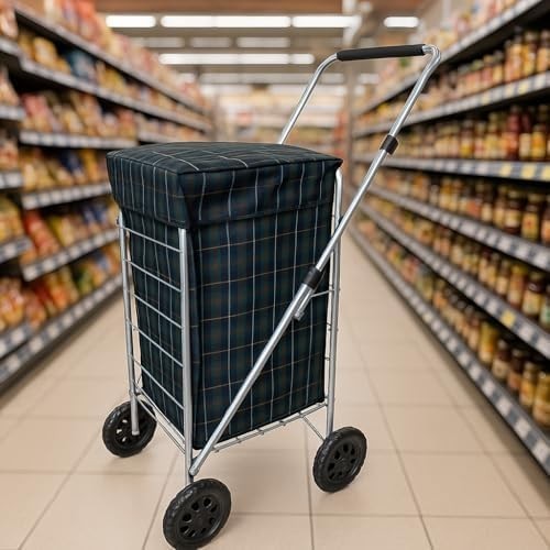 4 Wheel Folding Shopping Trolley 51L Large Capacity Adjustable Handle