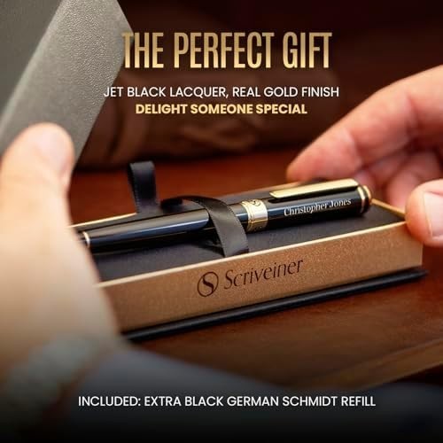 Personalised Luxury Black Rollerball Pen Gold Trim Medium Ink