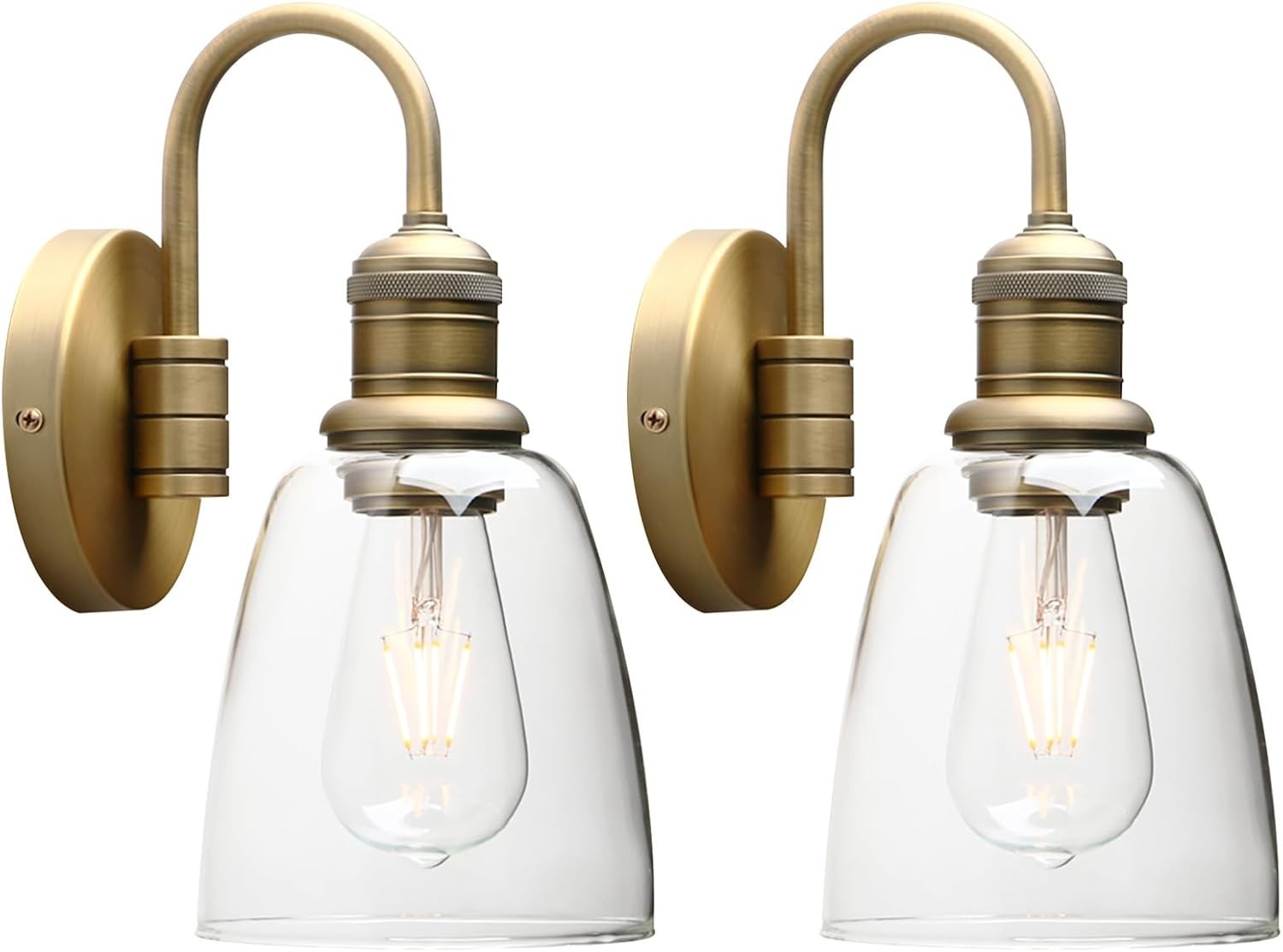 Vintage Industrial Glass Wall Sconce Light - 2 Pack, Antique Gold, Durable