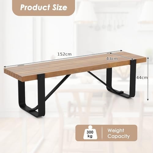 152cm Metal Dining & Hallway Bench – Rustic Wood Seat, 300KG Capacity