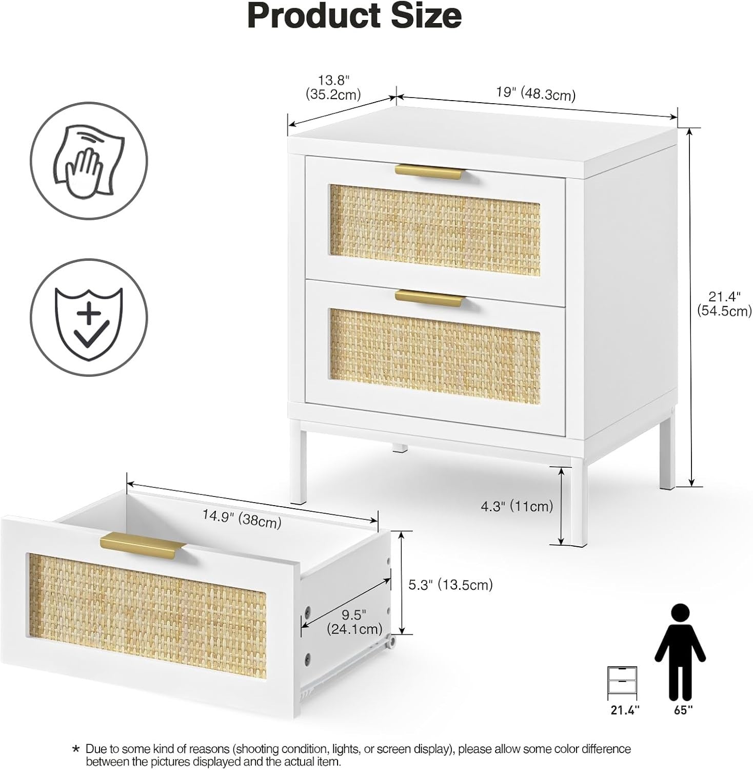 Set of 2 White Rattan Bedside Tables with Drawers – Modern Scandi Style