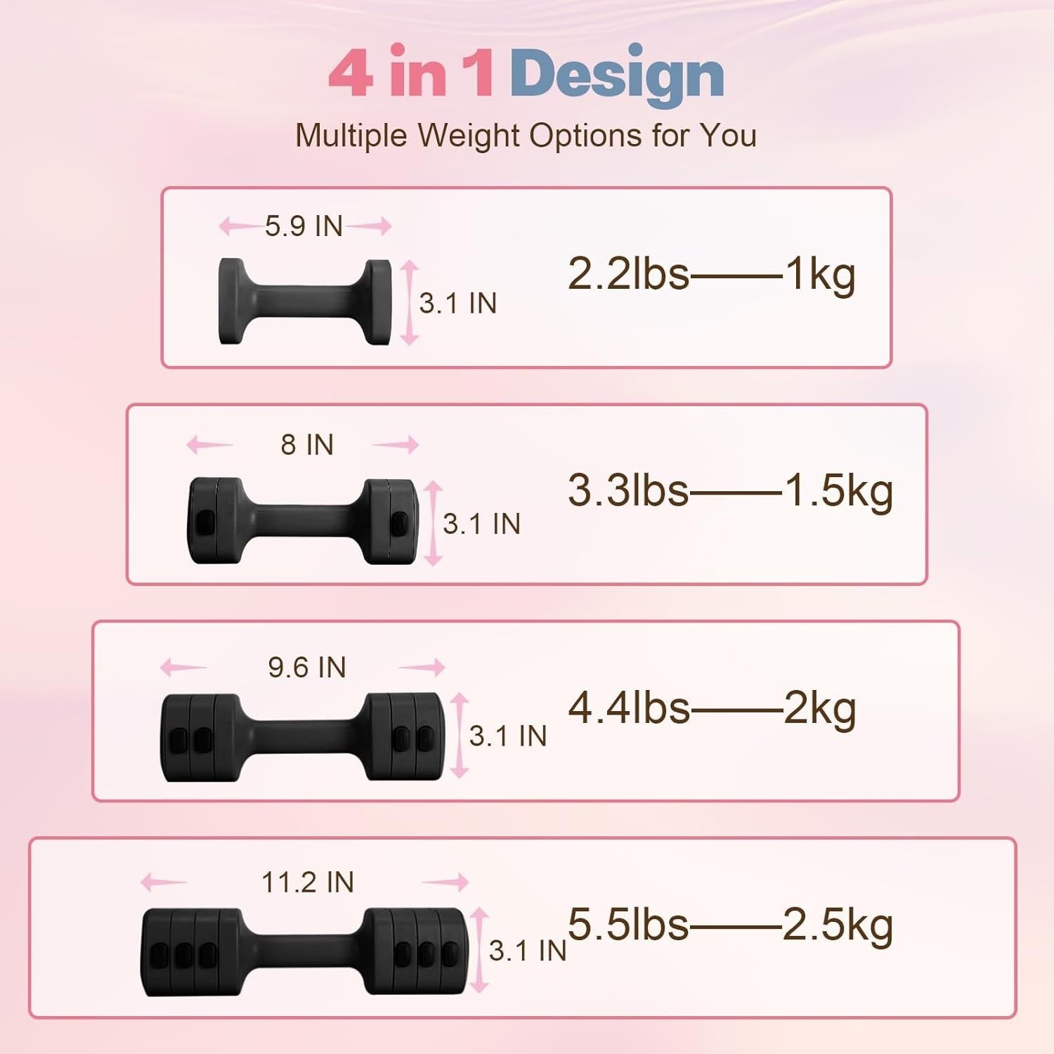 4-in-1 Fast Adjust Dumbbell Set 2–5.5LB Each Non-Slip Home Gym Weights