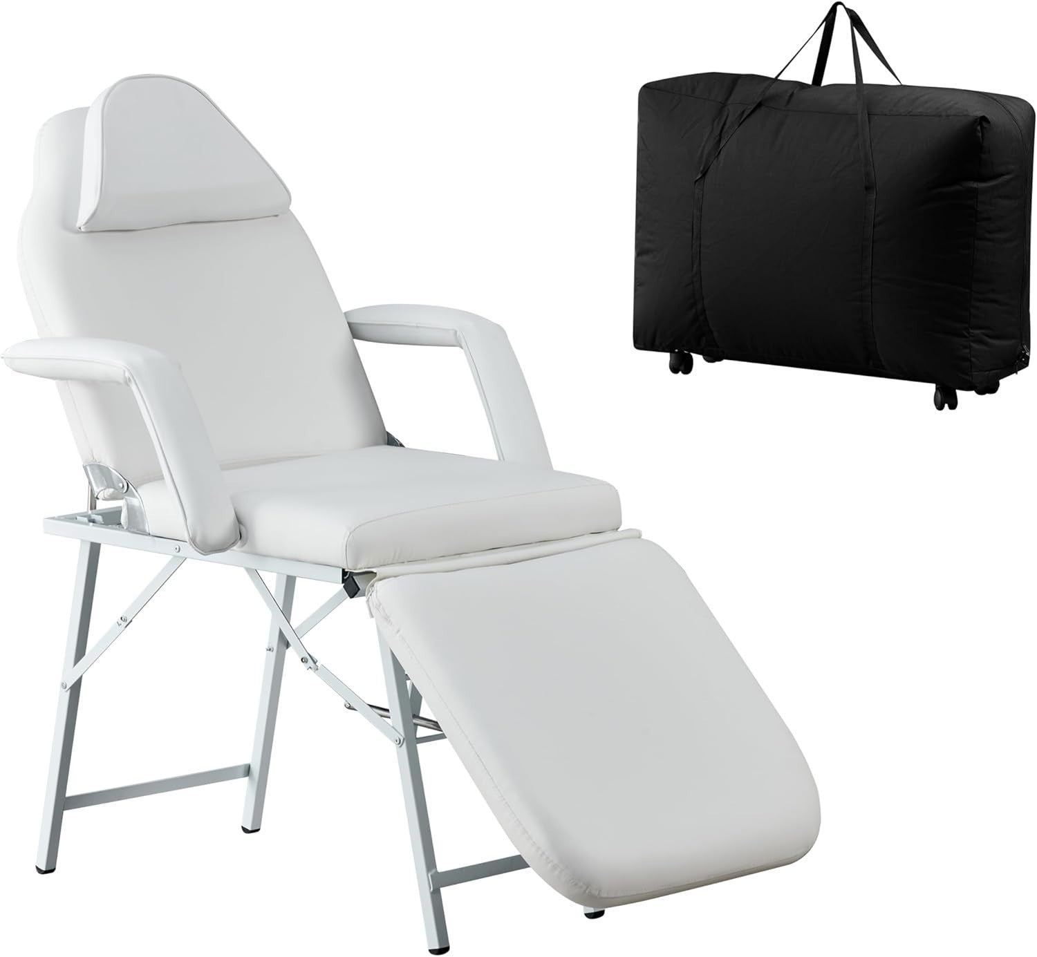 Foldable 3-Section Beauty Massage Bed Portable Adjustable Tattoo Chair White