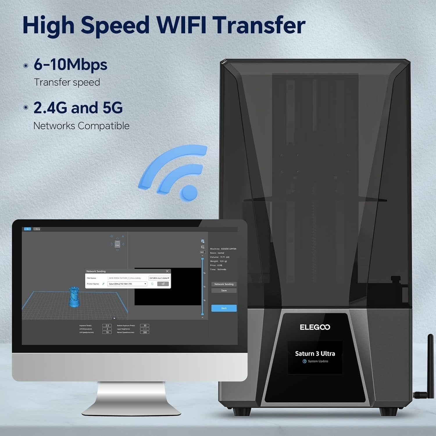 12K Resin 3D Printer 10'' Mono LCD WiFi MSLA Large Build Touch Screen