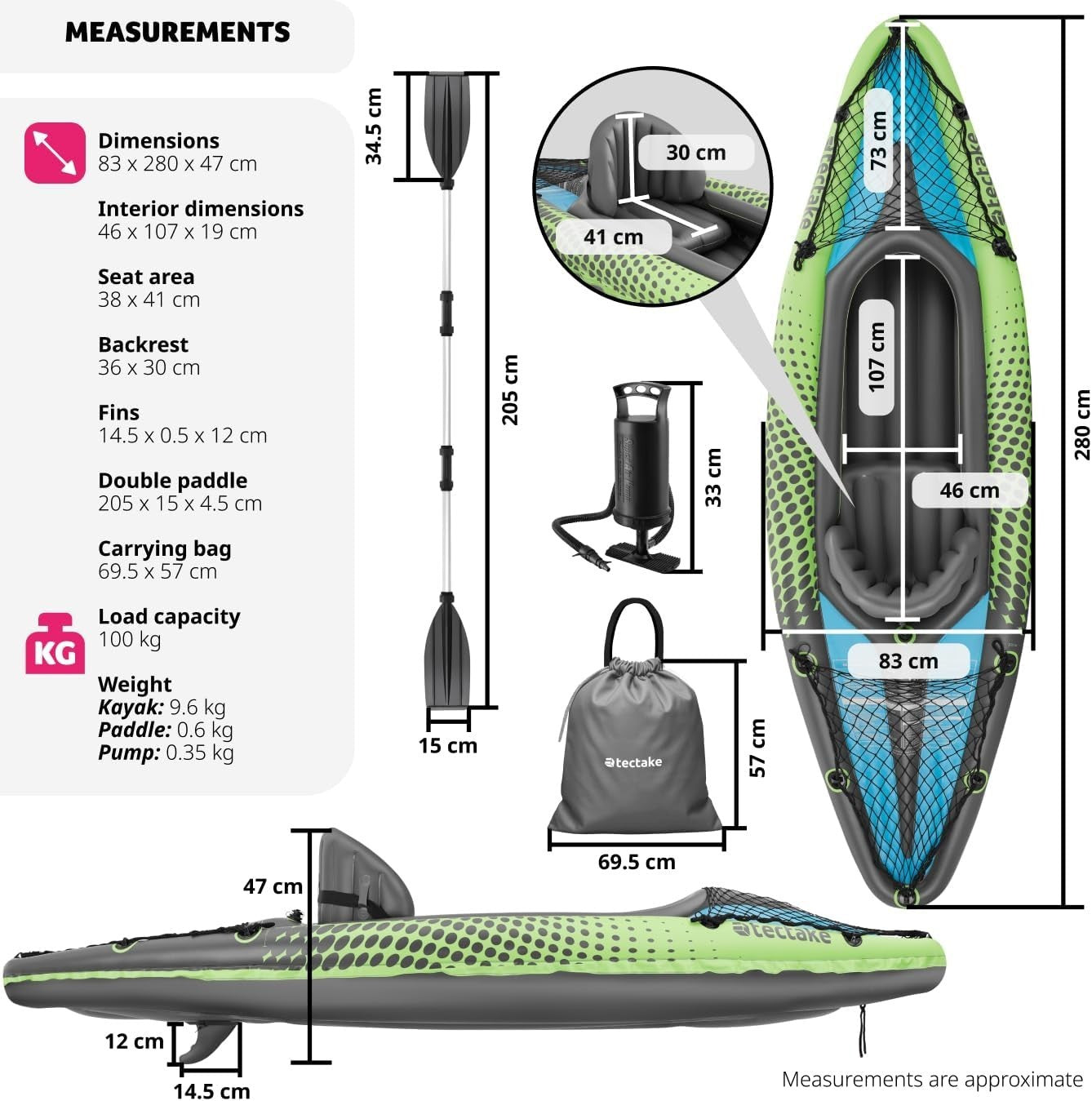 Inflatable Single Kayak Set PVC Canoe w/ Paddle Pump Carry Bag