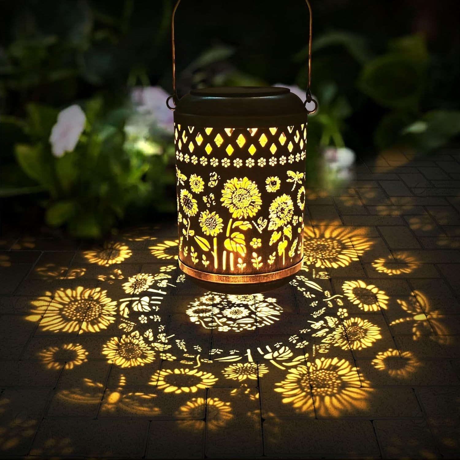 2-Pack Sunflower Solar Lanterns Bronze LED Garden Patio Lights