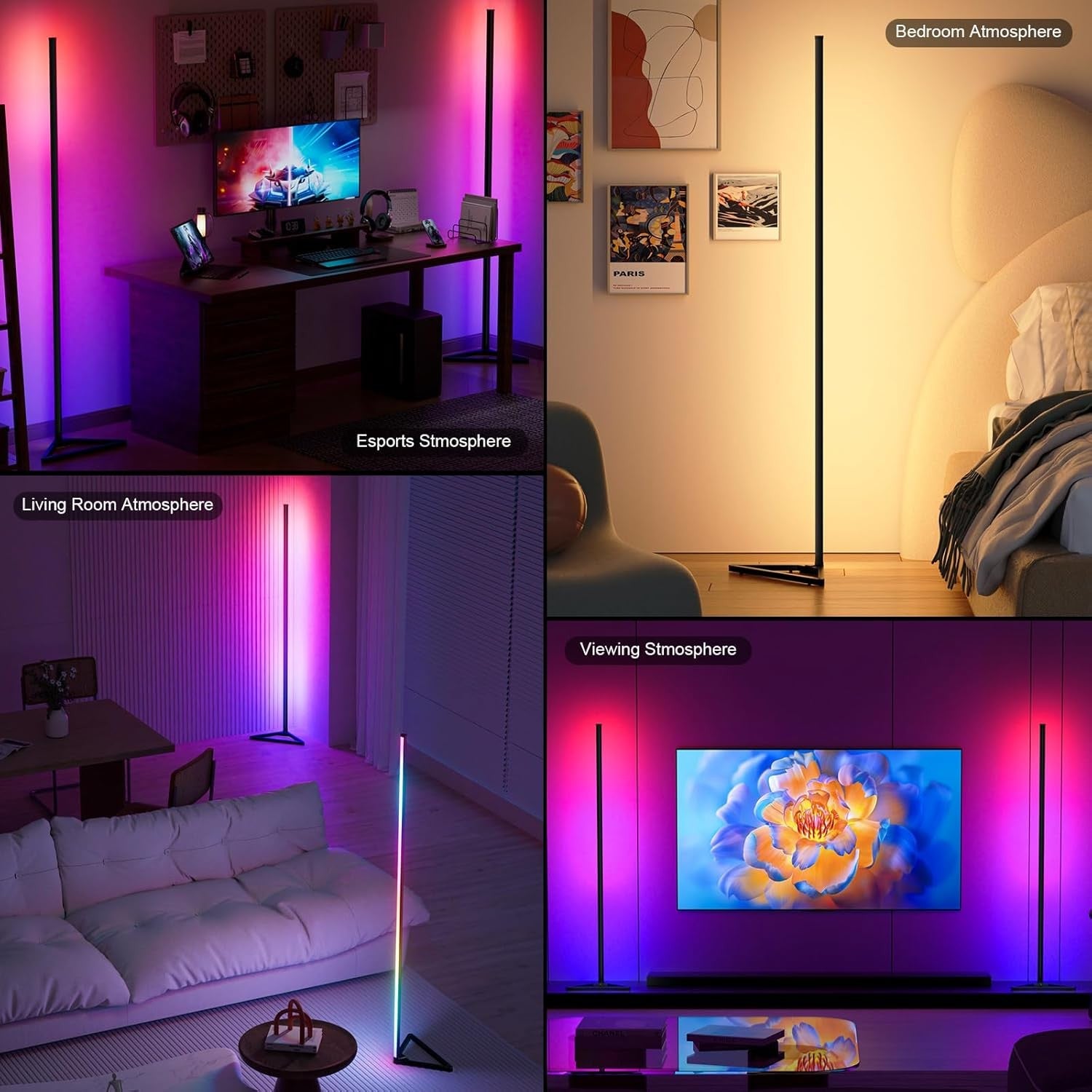 RGB LED Corner Floor Lamp 2 Pack App Remote Music Sync Ambient