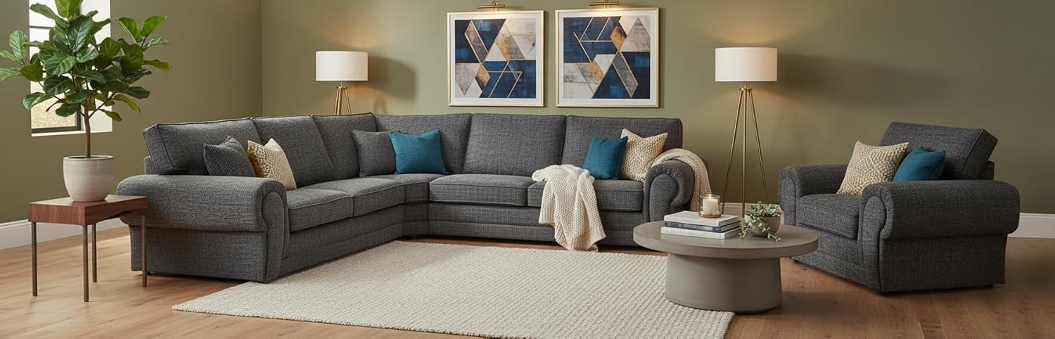 Chesterfield Corner Sofa 5 Seater High Back Deep Cushions Grey 255x255cm