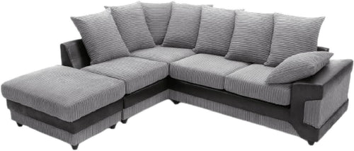 5 Seater Corner Sofa Black & Grey L Shape Couch Fabric Leather Modern